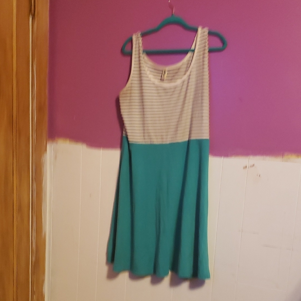 Striped Teal Sleeveless Dress